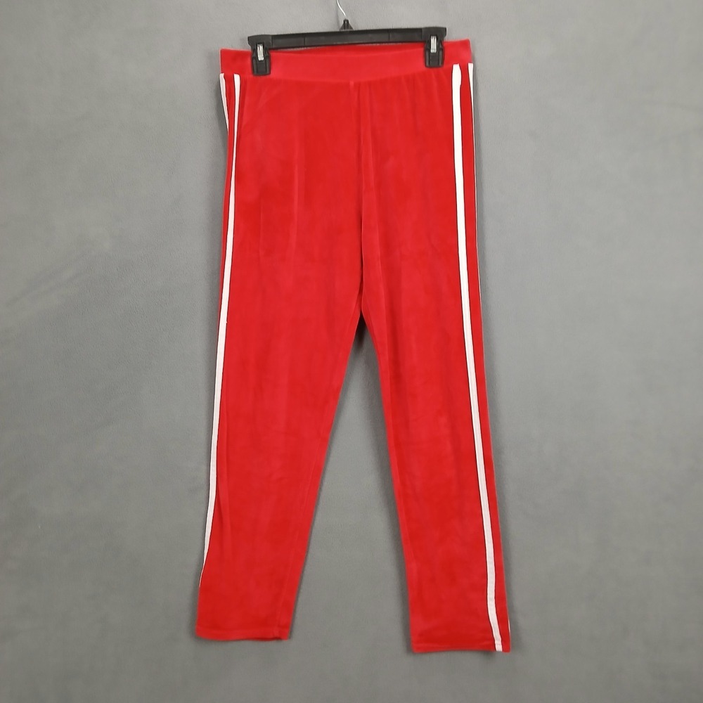 AQ Sports Track Pants Womens Large Red Striped‎ Stretch Straight Leg Athletic